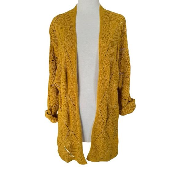 Maurices Mustard Yellow Open Front Knit Cardigan Sweater Cotton Blend Size Small - Picture 2 of 8